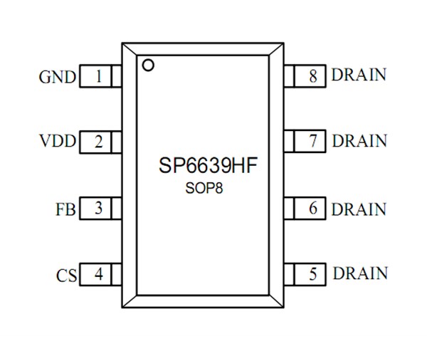 SP6639HF，支持恒功率、低壓直充、內置MOS， SOP8，27W以內方案